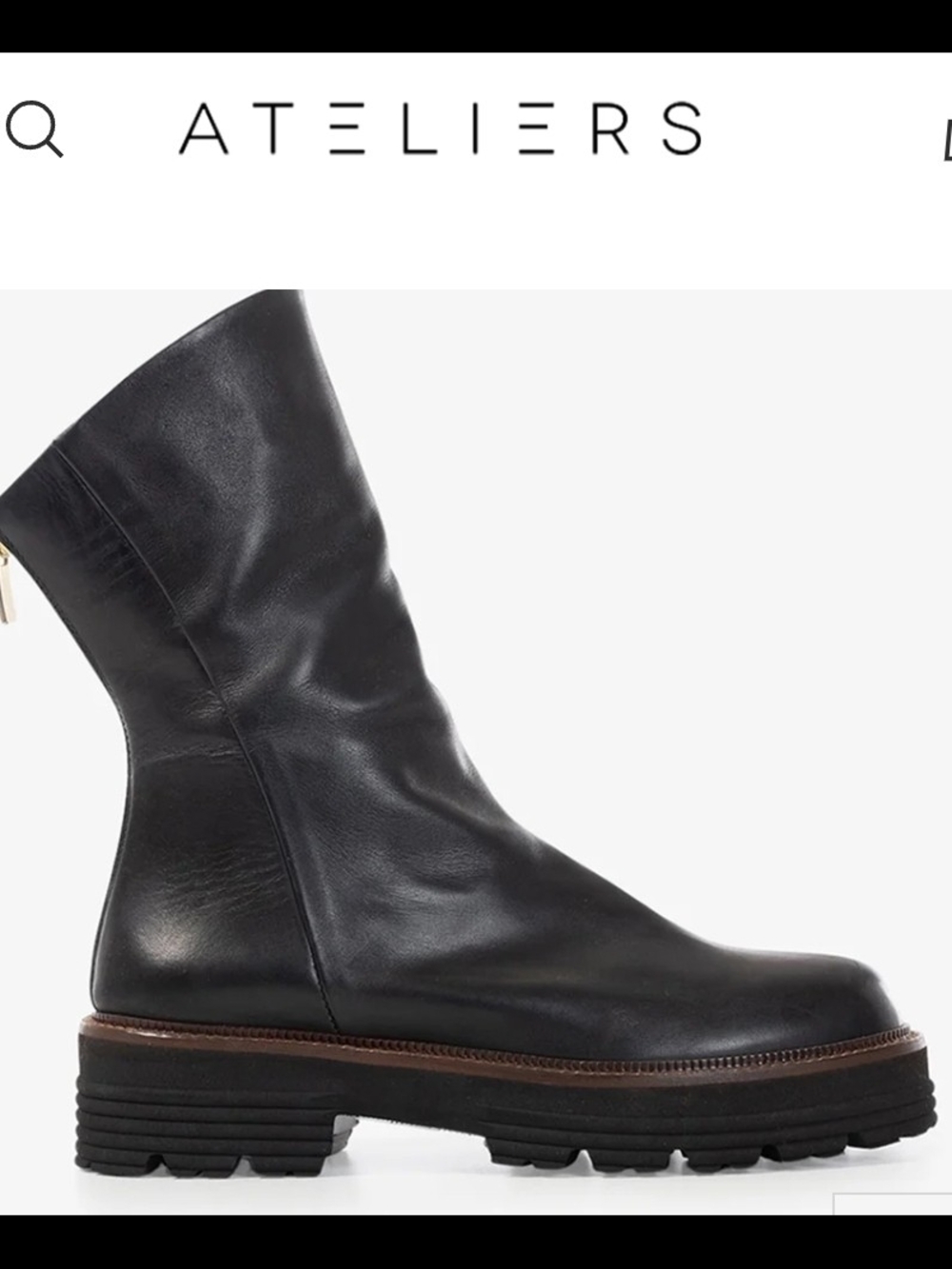 Ateliers Black Leather Mid-Calf Boot with Lug Sole
